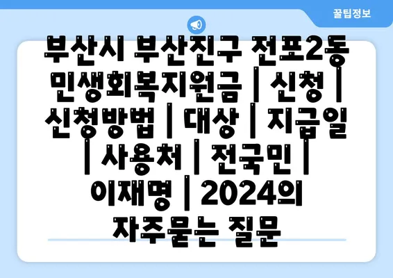 부산시 부산진구 전포2동 민생회복지원금 | 신청 | 신청방법 | 대상 | 지급일 | 사용처 | 전국민 | 이재명 | 2024