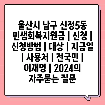 울산시 남구 신정5동 민생회복지원금 | 신청 | 신청방법 | 대상 | 지급일 | 사용처 | 전국민 | 이재명 | 2024