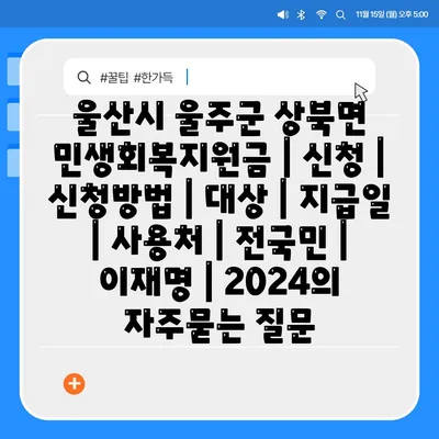 울산시 울주군 상북면 민생회복지원금 | 신청 | 신청방법 | 대상 | 지급일 | 사용처 | 전국민 | 이재명 | 2024