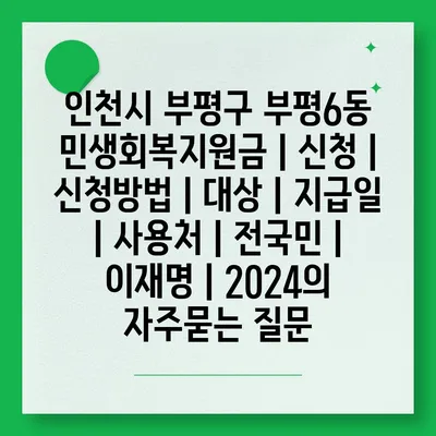 인천시 부평구 부평6동 민생회복지원금 | 신청 | 신청방법 | 대상 | 지급일 | 사용처 | 전국민 | 이재명 | 2024