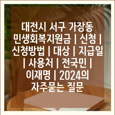 대전시 서구 가장동 민생회복지원금 | 신청 | 신청방법 | 대상 | 지급일 | 사용처 | 전국민 | 이재명 | 2024