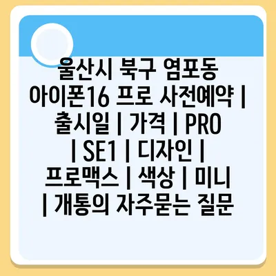 울산시 북구 염포동 아이폰16 프로 사전예약 | 출시일 | 가격 | PRO | SE1 | 디자인 | 프로맥스 | 색상 | 미니 | 개통