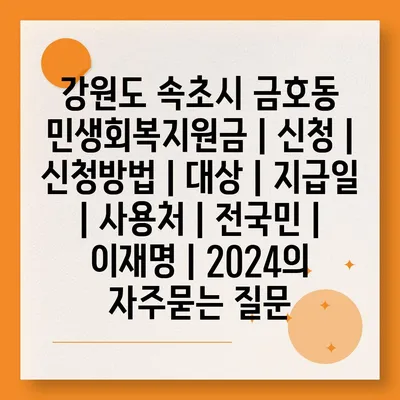 강원도 속초시 금호동 민생회복지원금 | 신청 | 신청방법 | 대상 | 지급일 | 사용처 | 전국민 | 이재명 | 2024