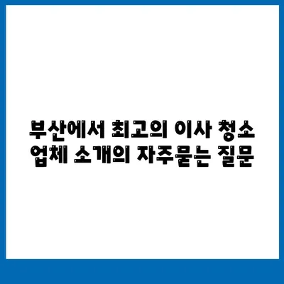 부산에서 최고의 이사 청소 업체 소개