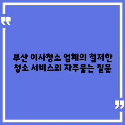 부산 이사청소 업체의 철저한 청소 서비스