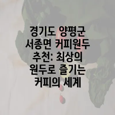 경기도 양평군 서종면 커피원두 추천: 최상의 원두로 즐기는 커피의 세계