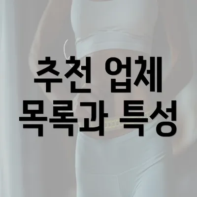 추천 업체 목록과 특성