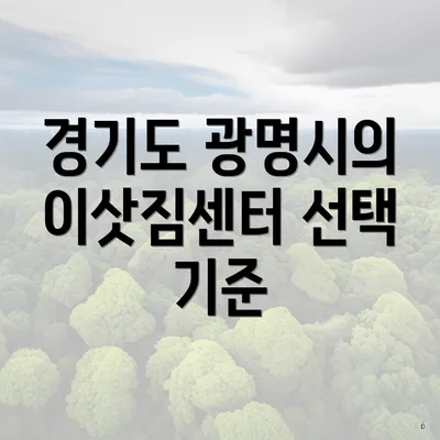 경기도 광명시의 이삿짐센터 선택 기준