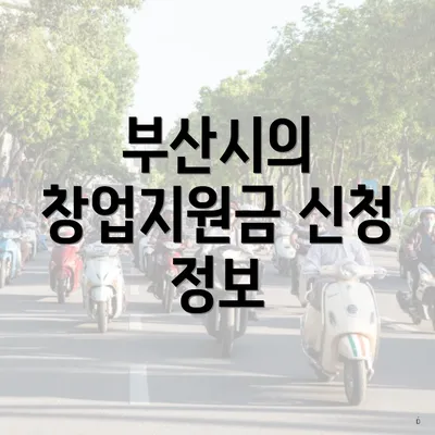 부산시의 창업지원금 신청 정보